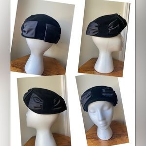Chevalier Hat Circa 1950, Vintage Capulet velvet hat with bow detail